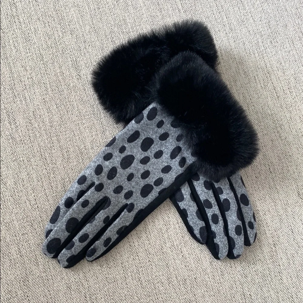 Black and Gray Polka Dot Gloves